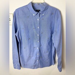 Talbots Rhinestone Oxford Shirt Women's 12 Blue Rodeo Lightweight Western Party